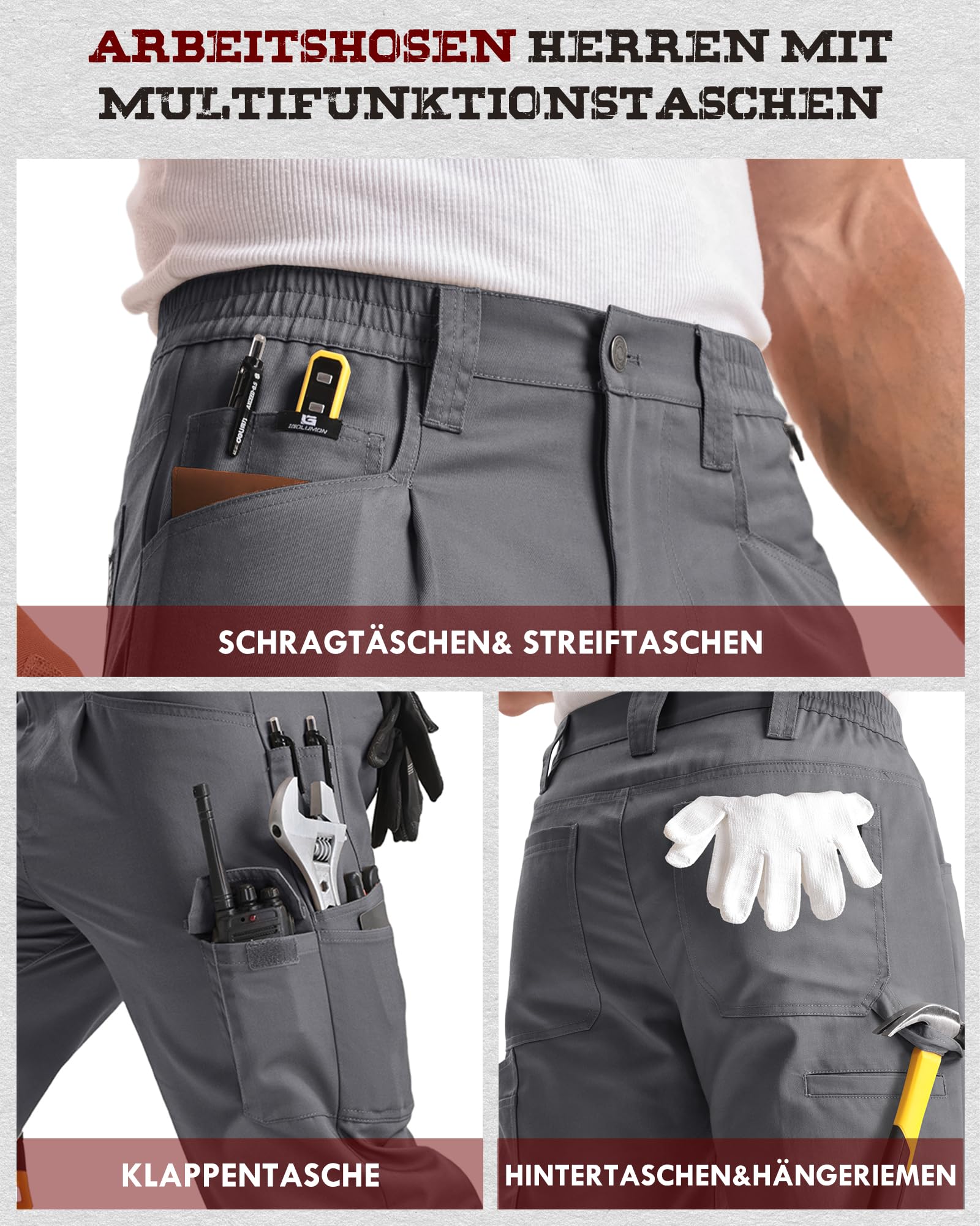 IGOLUMON Arbeitshosen Männer mit 13 Taschen Cargohose Herren Leichte Taktische Hose Herren mit Elastische Taille Verstärkt Abriebfest Gartenhose Hiking Reisen - 5