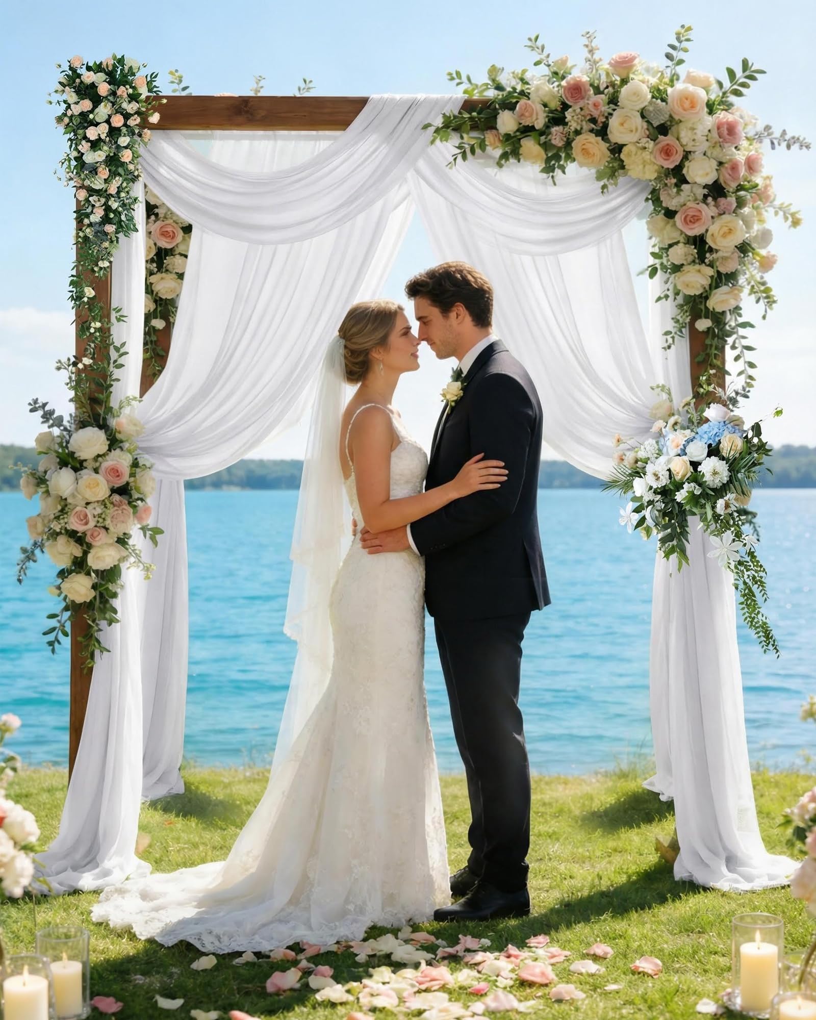 30" x 19.69Ft Wedding Arch Draping Fabric, White Chiffon Sheer Voile Backdrop Curtain Wedding Arch Backdrop Drapes Curtains for Arbor Wedding Archway Ceremony Ceiling Decorations