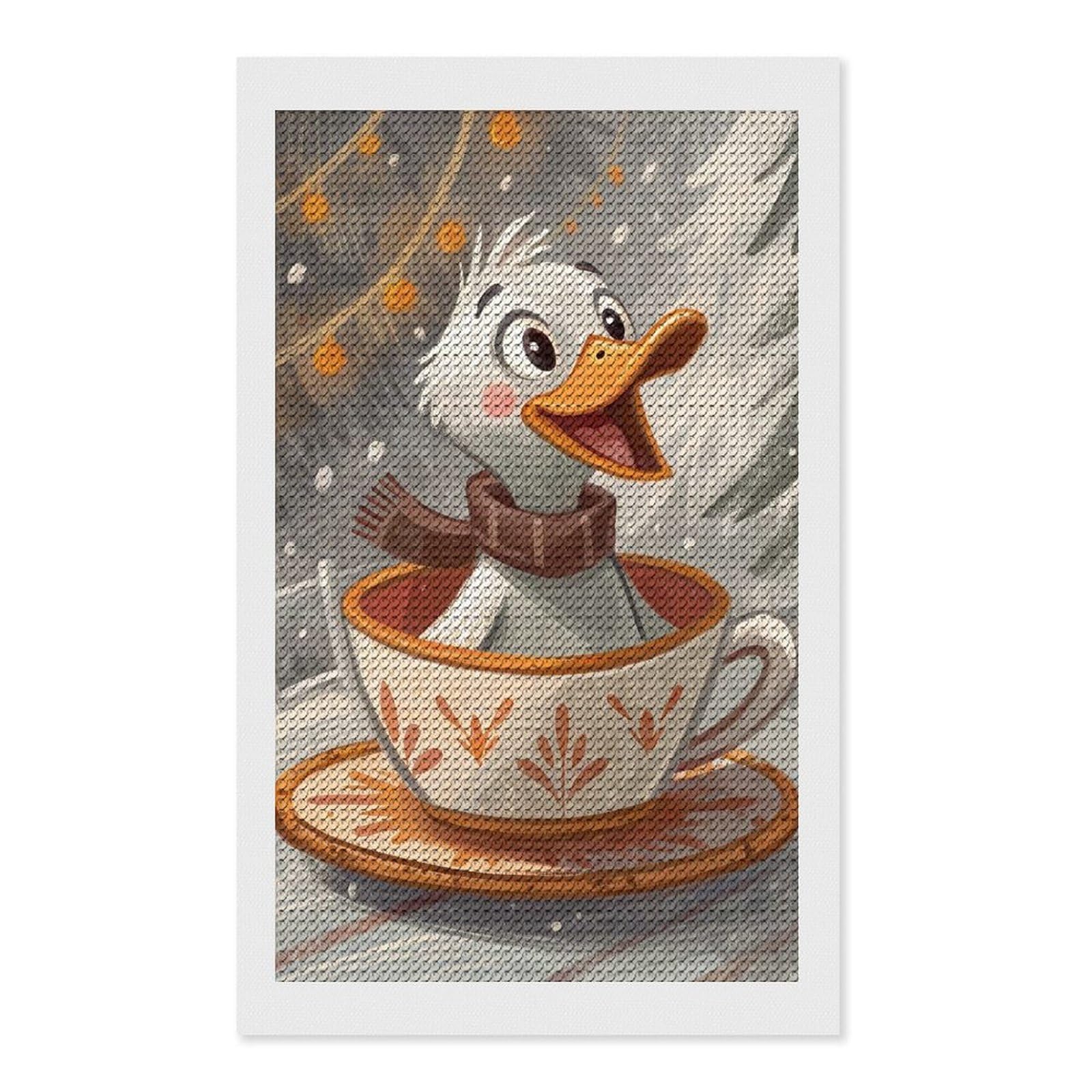 Junmoney Duckling in Teacup Winter Scene Diamond Art Kit 12"x20", Creative Leisure Activity, Complete Accessories, Vintage Style Decor, for Women