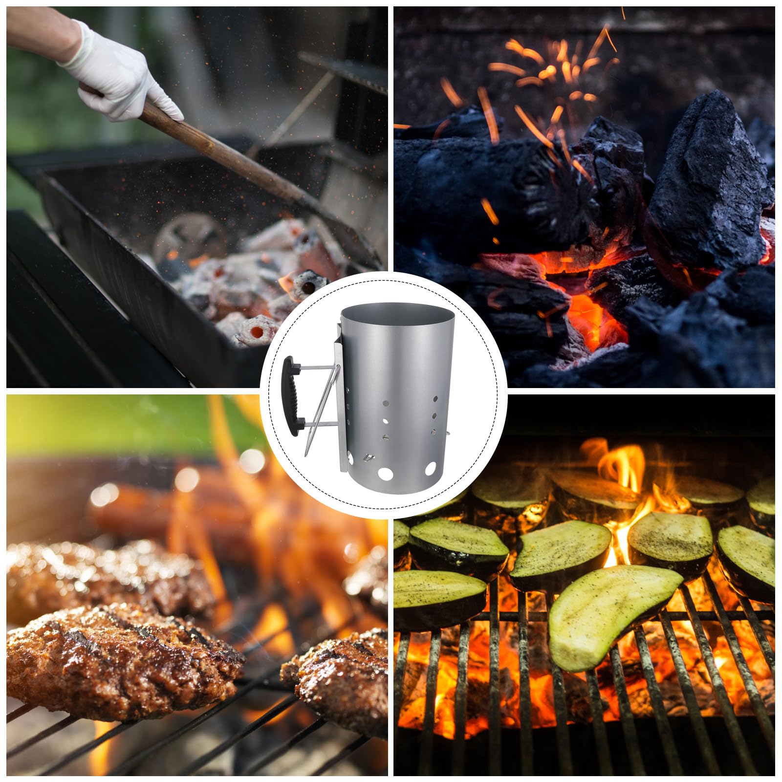 ifundom Barile di Accensione per Barbecue, Ciminiera di Accensione per Carbone, in Materiale Zincato, Strumento per Grigliate all’Aperto