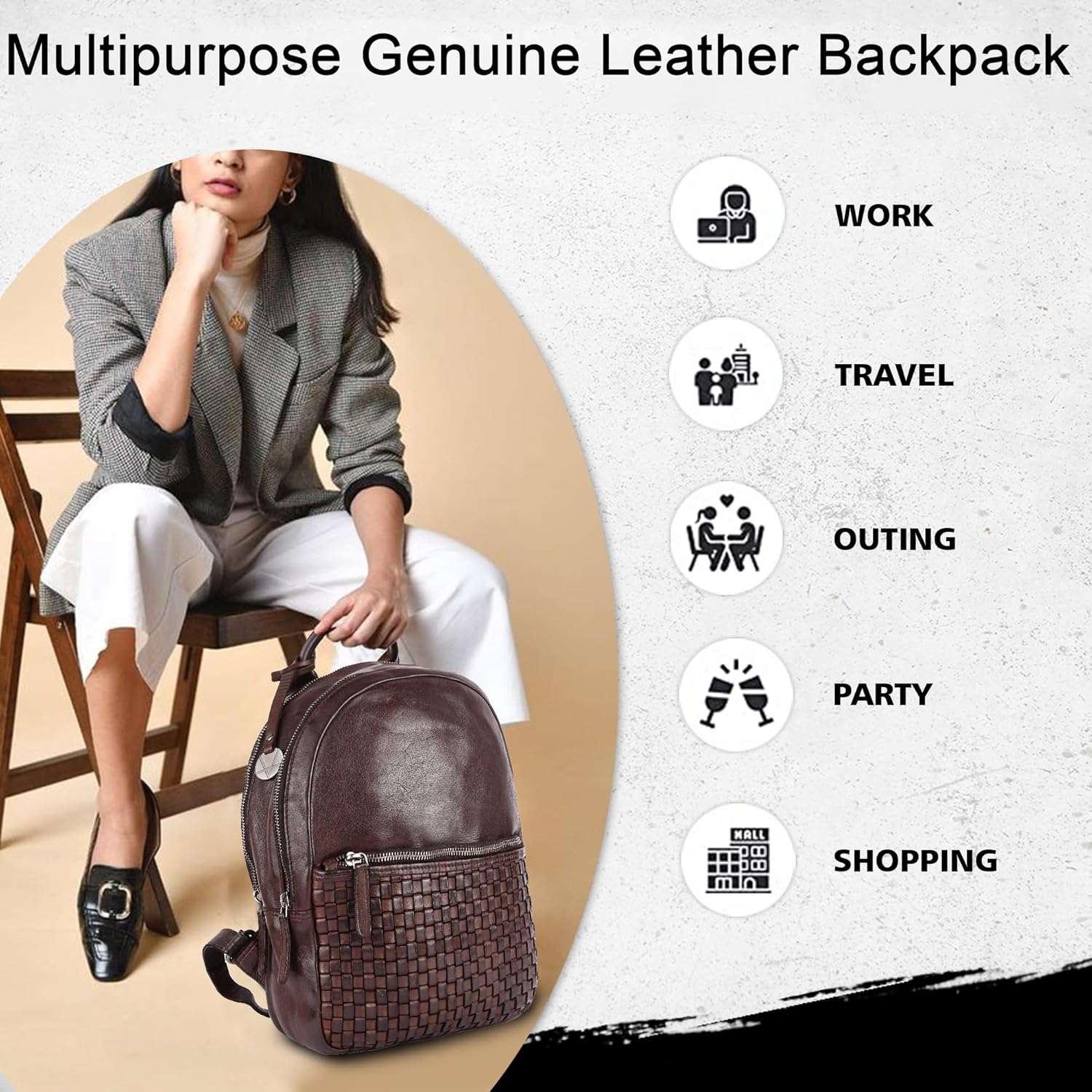 Leather Backpack for Men & Women | 100% Genuine Leather | Adjustable Straps | VL-054-BROWN | 20L Capacity | Vintage & Modern Style | 13 x 1 x 13 Inches | Ideal for Travel & Office