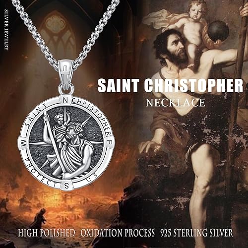 Vista 29 de Collar con colgante de plata de ley 925 con medalla de San Patrón, joyería religiosa para hombres y mujeres, con cadena de acero inoxidable 316L