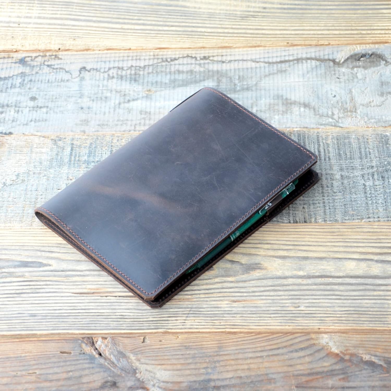 JJNUSA Leather Cover Compatible With Tops The Legal Pad Writing Pads 5" x 8", Legal Rule, Notebooks Distressed Genuine A5 Leather Cover Dark Brown