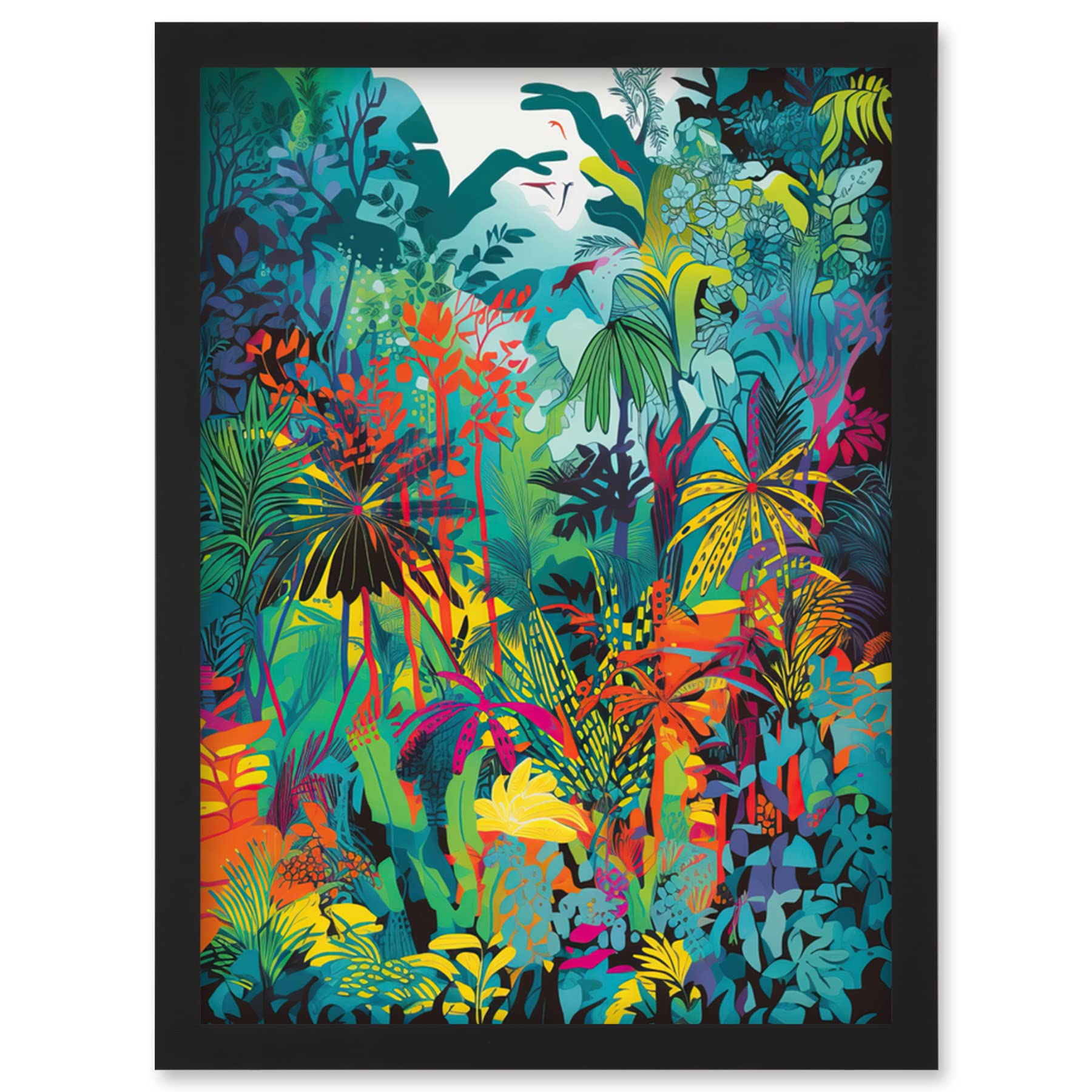 Artery8 Rainforest Landscape Vibrant Multicoloured Nature Artwork Framed Wall Art Print A4