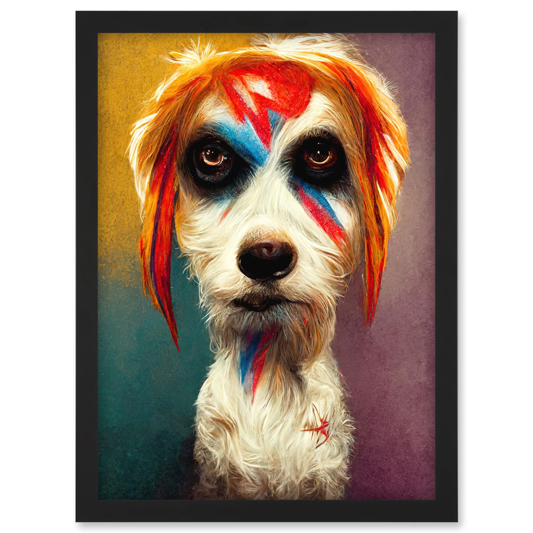 Doppelganger33 LTD Aladdin Sane Ziggy Stardust Terrier Dog Fun Quirky Painting Artwork Framed A3 Wall Art Print