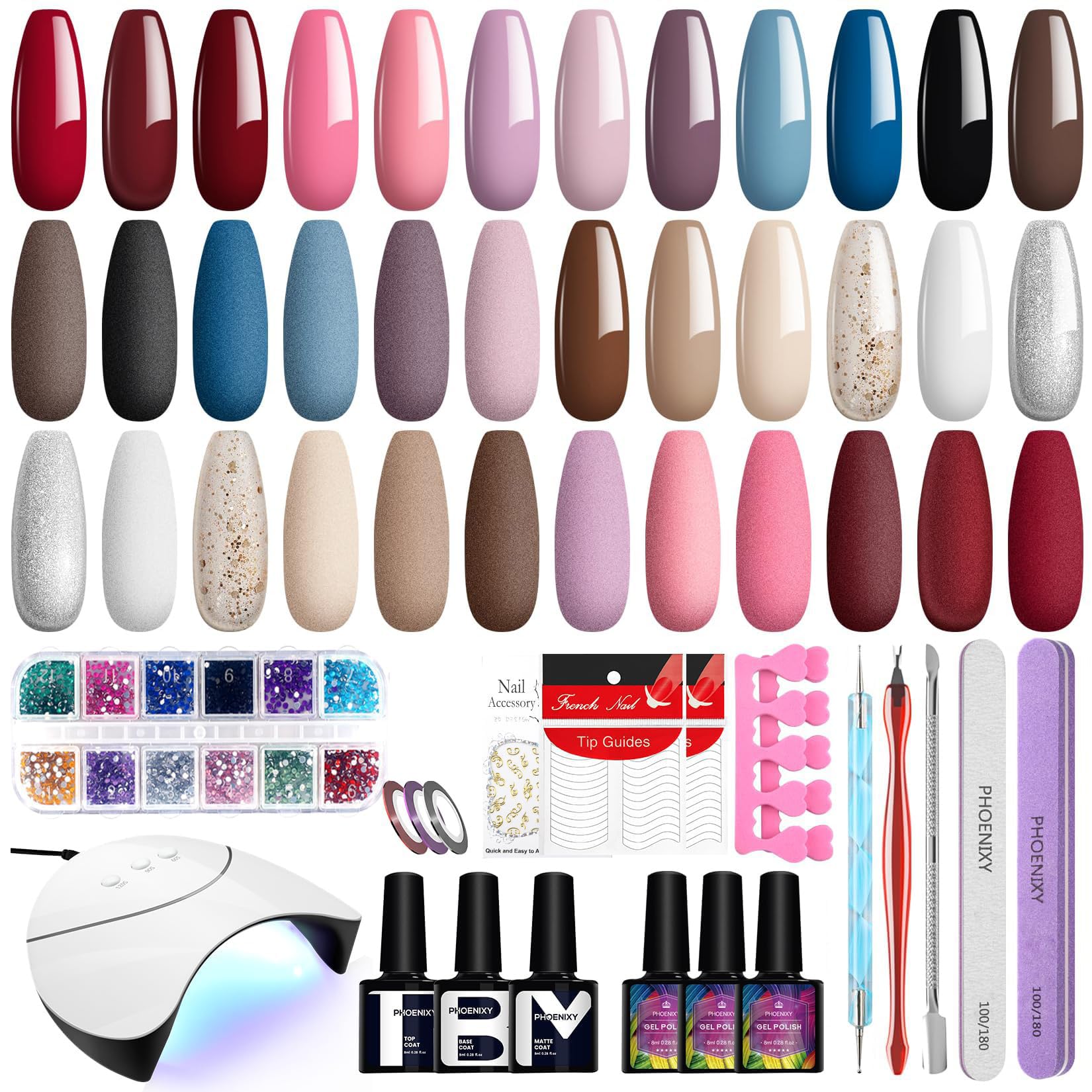 Phoenixy 36-Piece Gel Polish Kit with LED Lamp & 18 Colors Phoenixy 36-Piece Gel Polish Kit with LED Lamp & 18 Colors