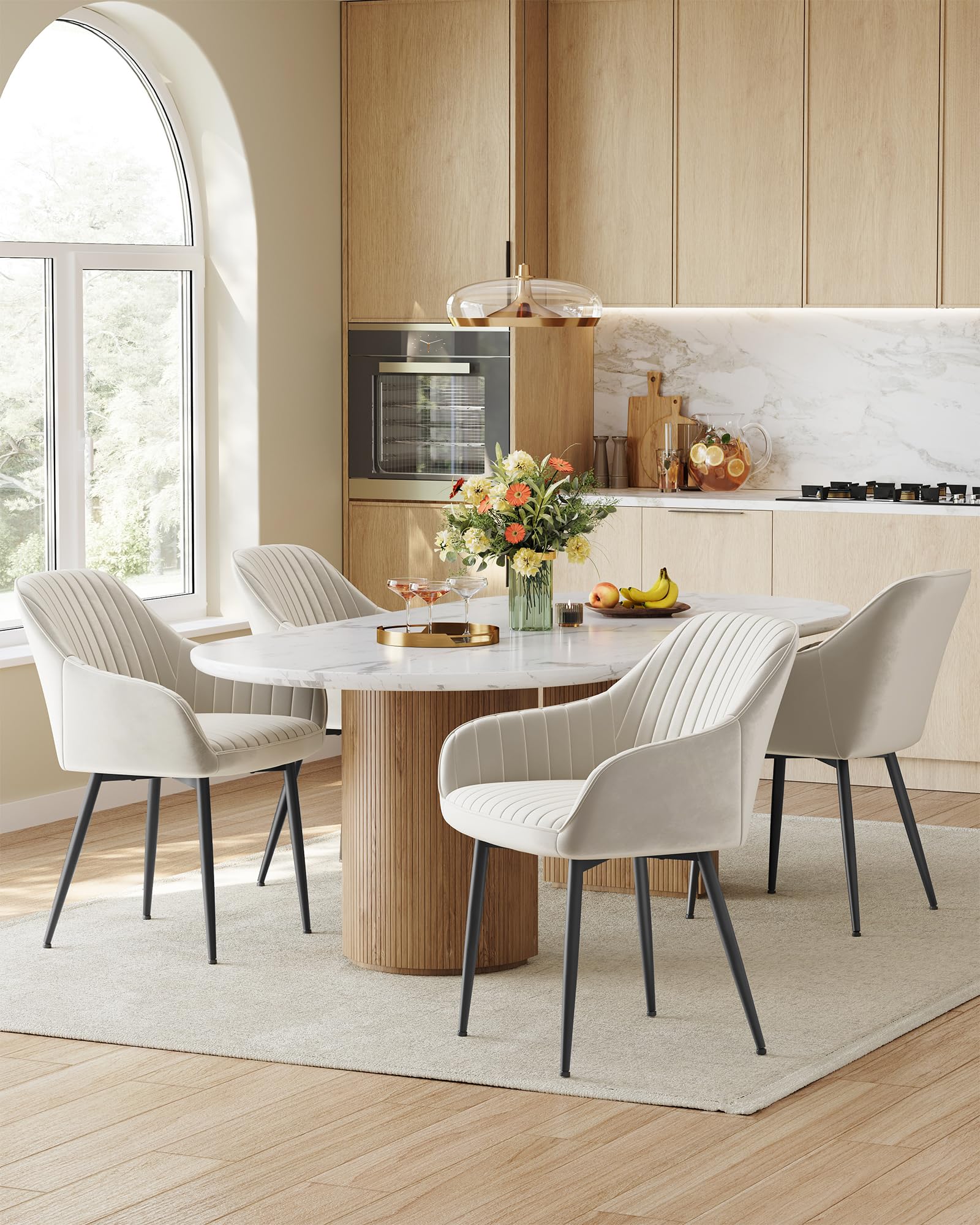 SONGMICS Dining Chair, Kitchen Chair, Velvet Armchair, Upholstered with Armrests, Max. Load 120 kg, Metal Legs, for Dining Room, Lounge, Cappuccino Beige and Ink Black LDC087LH01 — view 6