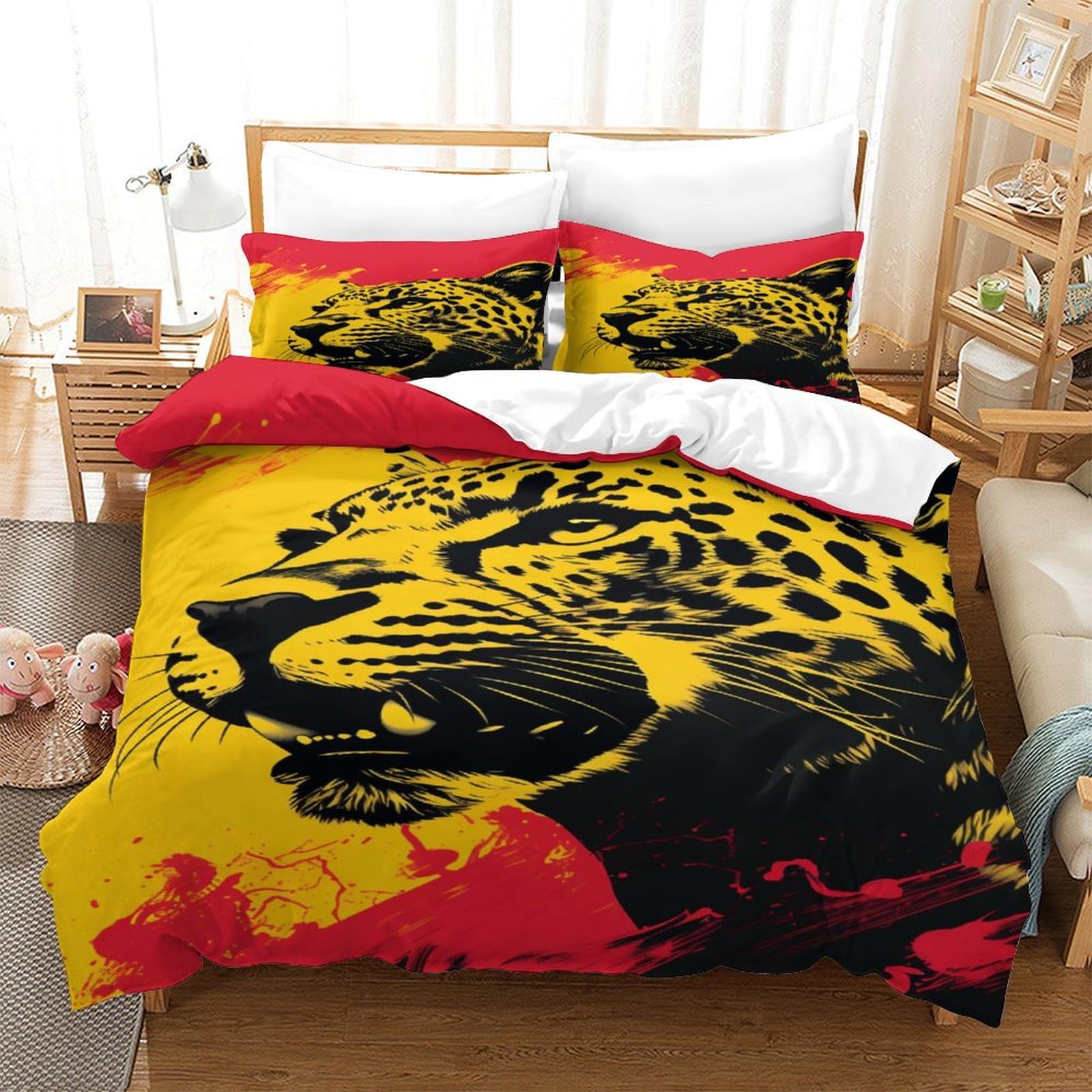 P1S9U7W5Y Vivid Animal 3D Printed Leopard Duvet Cover Set 3pcs Microfiber Leopard Bedding Set Double