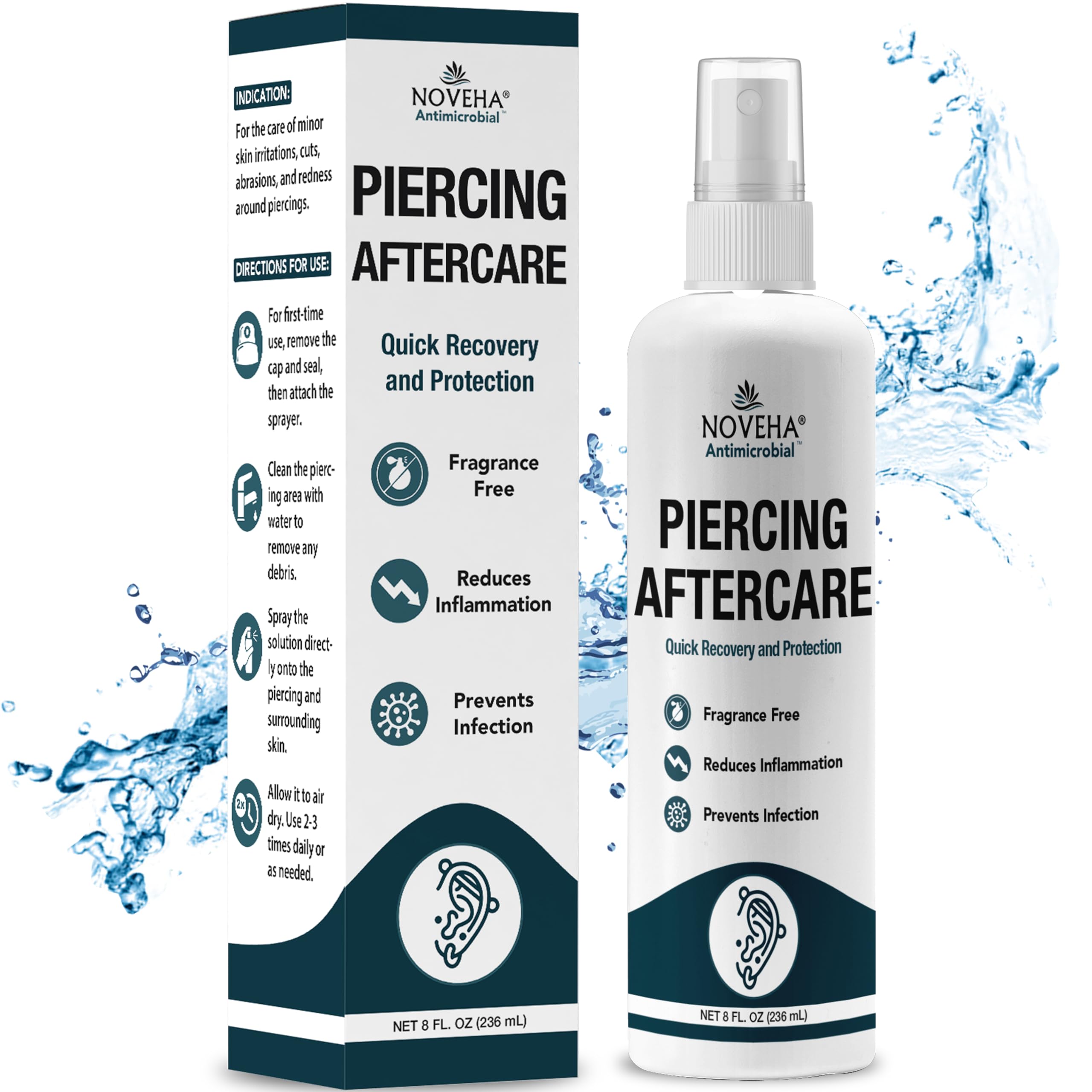 NOVEHAPiercing Aftercare Spray Fast Cleaner Solution for Ear, Nose, and  Belly Piercings Keloid and Bump Cleaning with Hypochlorous Acid for Quick