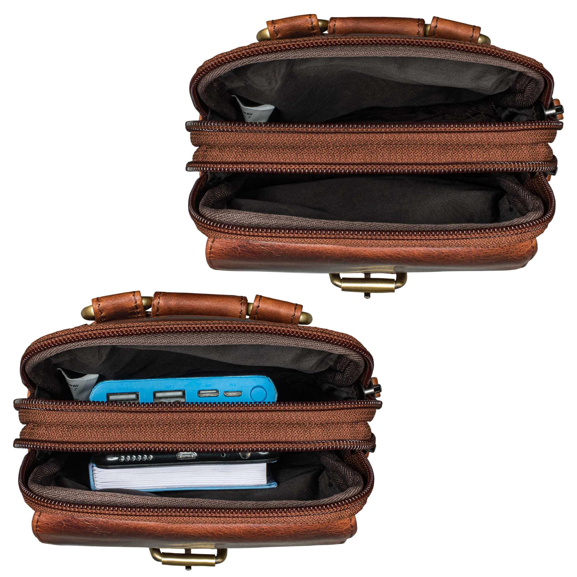 ROYALZ "Dalton Sac bandoulière homme cuir véritable | Sacoche vintage 3-en-1 : petite sacoche à bandoulière, sac téléphone et sac ceinture, compact et élégant