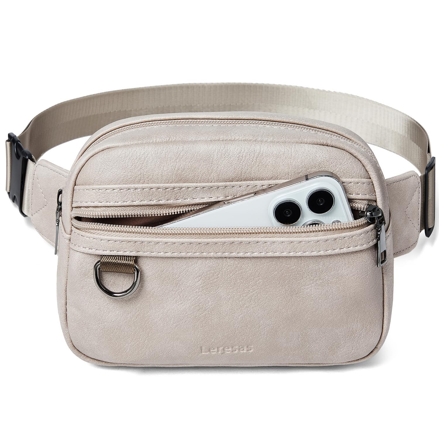 Leresas 2L Fanny Packs for Women Crossbody Belt Bag Faux Leather Chic Waist Sling Bag Waterproof Running Travel Light Grey