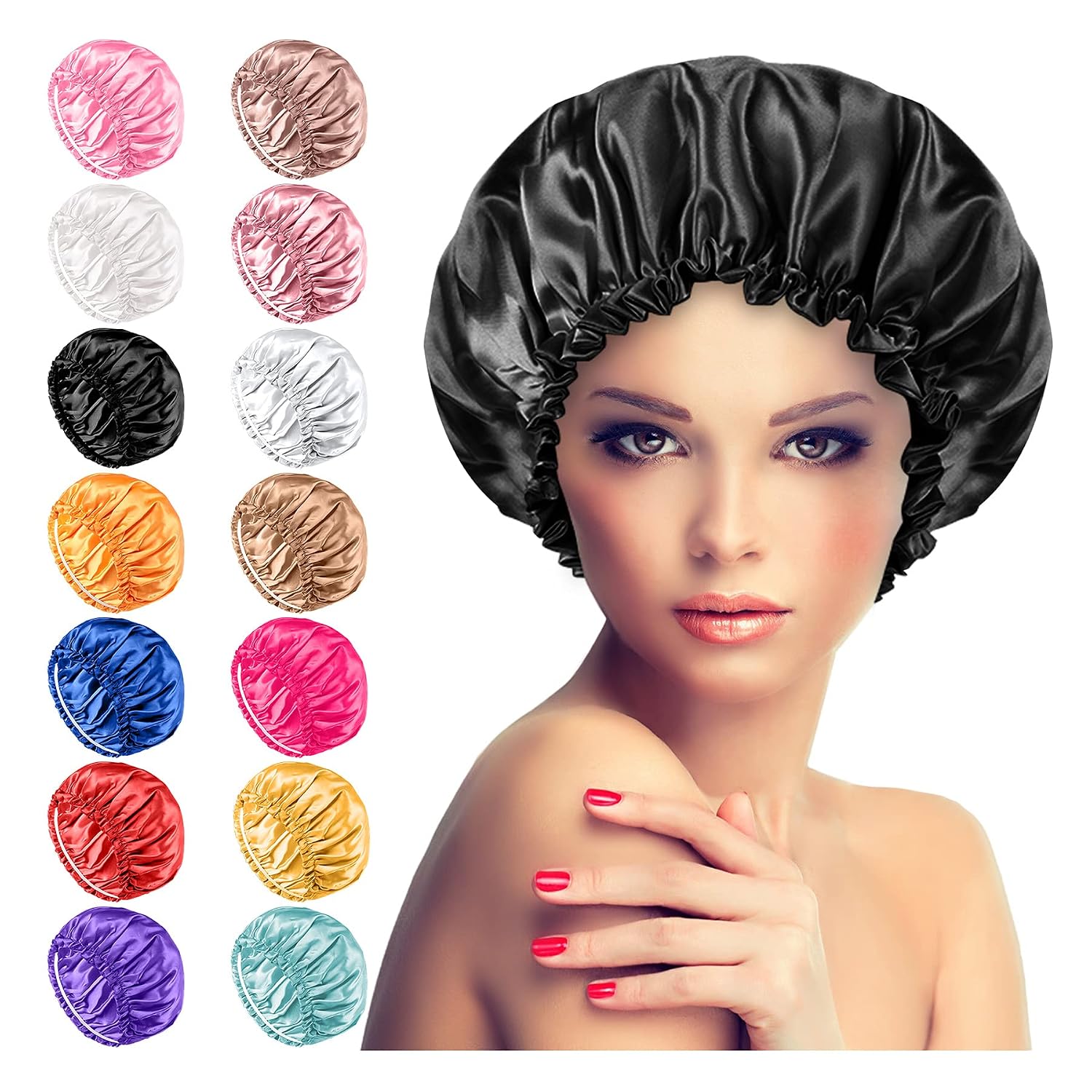 Satin Bonnet for Women, Double-Layered Satin Sleep Bonnet,Black Satin Night Cap for Sleeping,with Premium Elastic Band