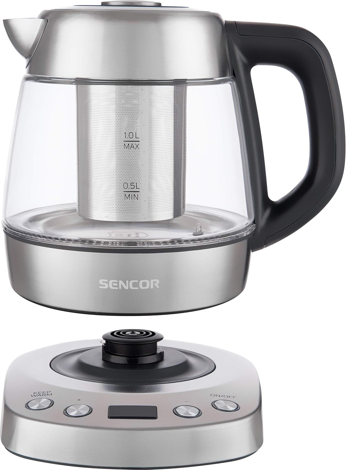 Person adding loose leaf tea to the infuser of Sencor kettle