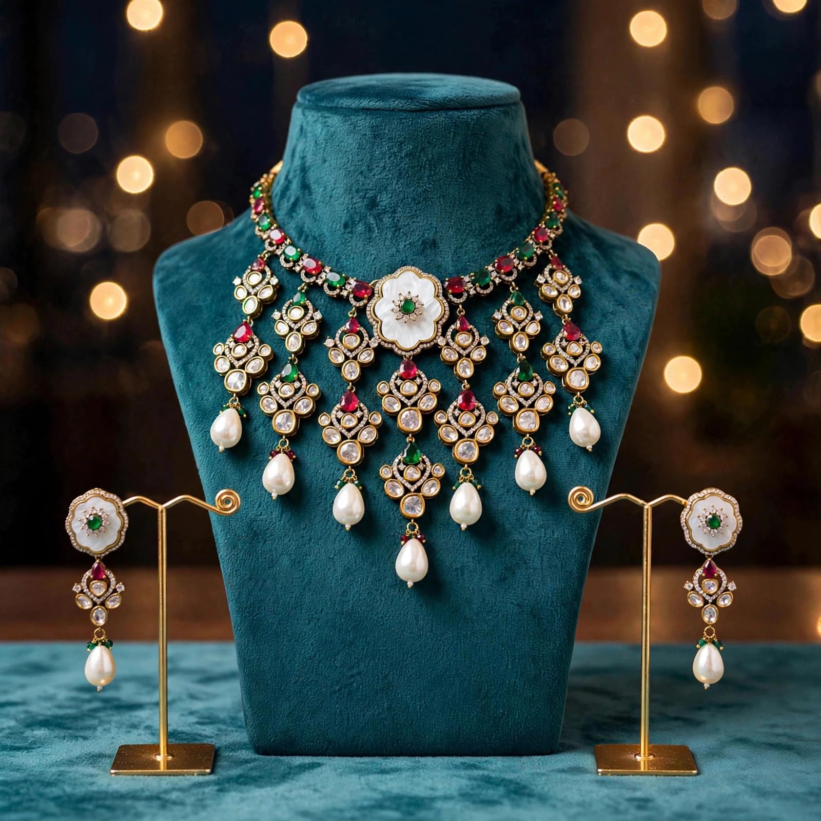 Kundan Jewellrs Manufacture Royal Maharani Kundan - Juego de gargantilla