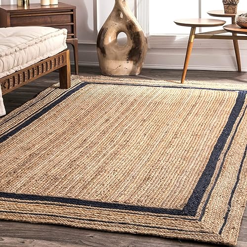 Miniatura 1 de Agro Richer Farmhouse Rugs - Alfombra rectangular trenzada a mano con línea negra de yute beige natural para dormitorio, cocina, sala de estar (2 x