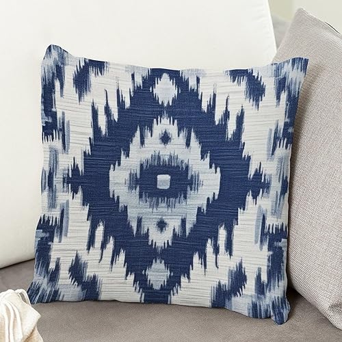 Miniatura 4 de Funda de cojín decorativa azul índigo, gris, Kilim turco Ikat, funda de almohada estilo bohemio morisco con cremallera, decoración de granja para