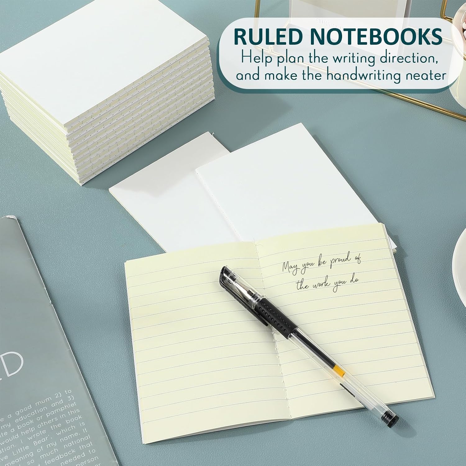 Outus 100 Pack Pocket Kraft Notebooks Bulk 3.5 x 5.1 Inch Ruled Sketchbook DIY White Cover Journal Notepads for Students Teachers Writing Workers Class Office School Supplies, 24 Sheets