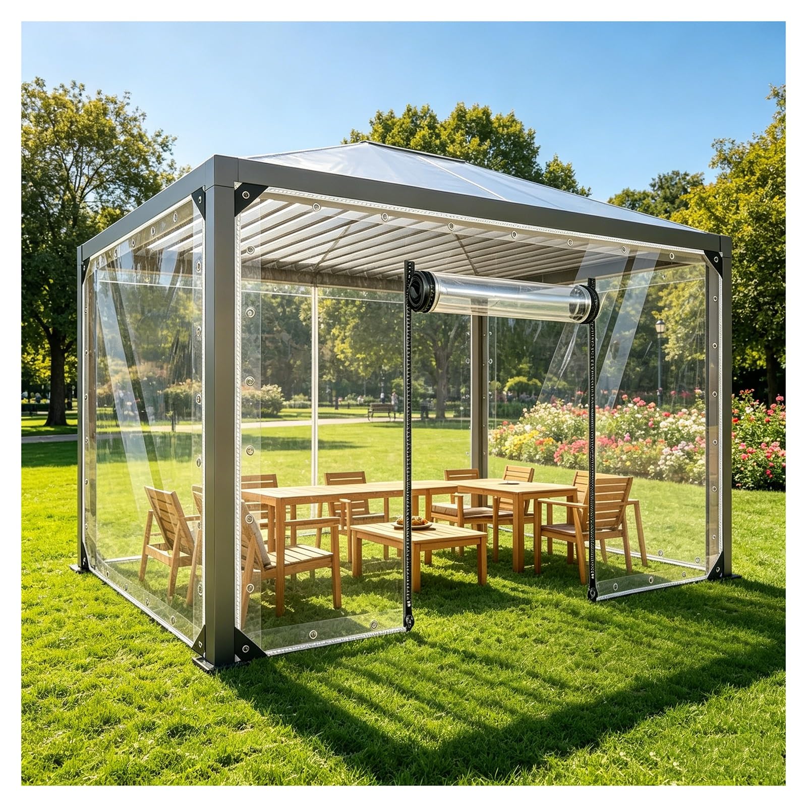 Weatherproof pvc tarpaulin with zipper,Waterproof Tarpaulin With Grommets,Outdoor Clear Tarp Curtains,Transparent PVC Protective Tarpaulin,for Porch,Deck,Balcony,Pergola(H2.1xW1.8m/H6.8xW5.9ft)