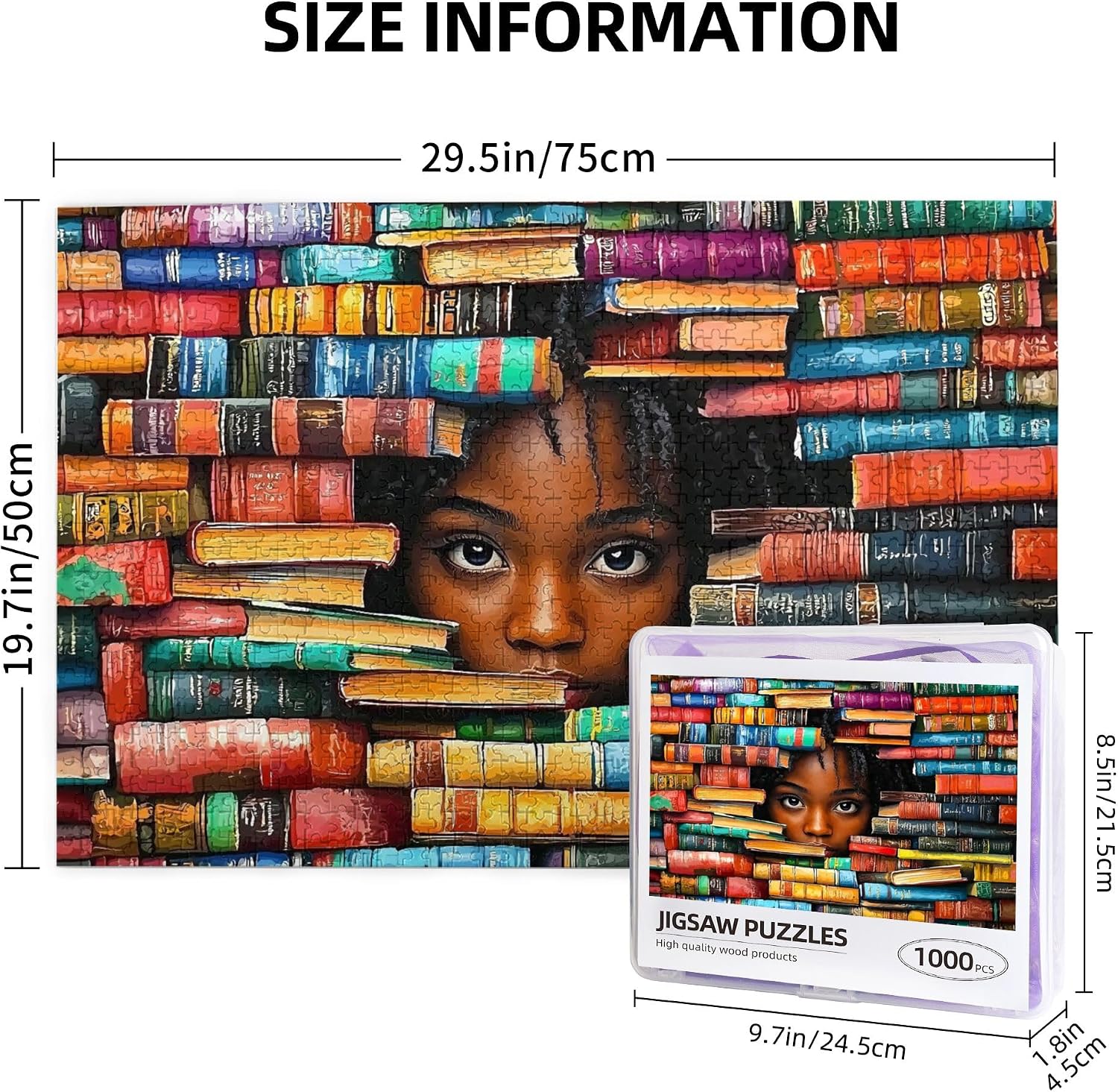 African American Women Library Book Lover Jigsaw Puzzles for Adults 1000 Pieces, Ideal Christmas for Relaxation for Family Activity Game Fun