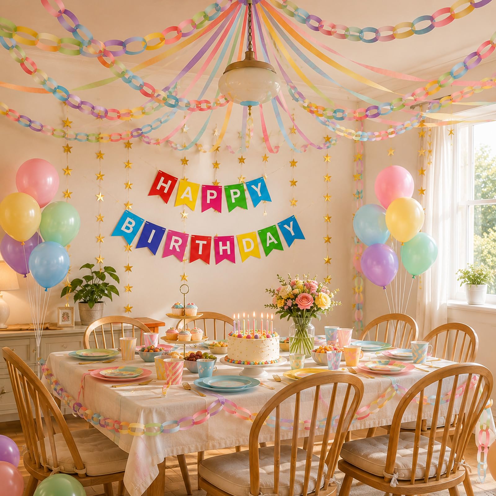 Kit de cadenas de papel para fiestas con globos, guirnalda de estrellas y