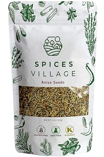 SPICES VILLAGE Semillas de anís (4 onzas), semillas enteras, anís verde de especias naturales para hornear, cocinar y té, kosher, sin gluten,