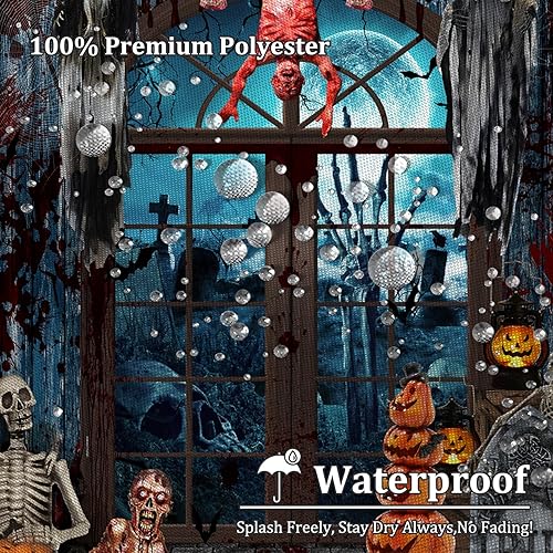 Miniatura 3 de Renaiss Cortina de ducha de Halloween de 72 x 72 pulgadas para decoración de Halloween, divertido esqueleto para el hogar, espeluznante calabaza,