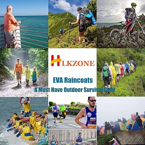 Miniatura 6 de HLKZONE Ponchos de lluvia para adultos, Paquete de 2 Abrigo de lluvia portátil de EVA, chaqueta impermeable reutilizable con capucha con cordón