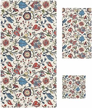 Bath Towel Sets, Retro Flower Floral Leaves on Beige Bathroom Towels Soft Hand Towel Washcloth Cotton Towel Set,Absorbent Soft Bath Set for Hotel Beach Pool Watercolor Botanical Towels