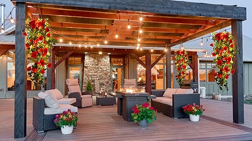 Miniatura 8 de RECUTMS Flores Colgantes Artificiales Rosas Colgantes 2 Piezas 3.3 Pies para Exteriores con 30 Luces LED de Cadena de Hadas para Pared Interior