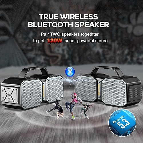 Miniatura 3 de BUGANI Altavoz Bluetooth de choque, portátil Bluetooth 5.3, impermeable, 60W Super Power, Altavoz al aire libre, (Nuevo modelo)