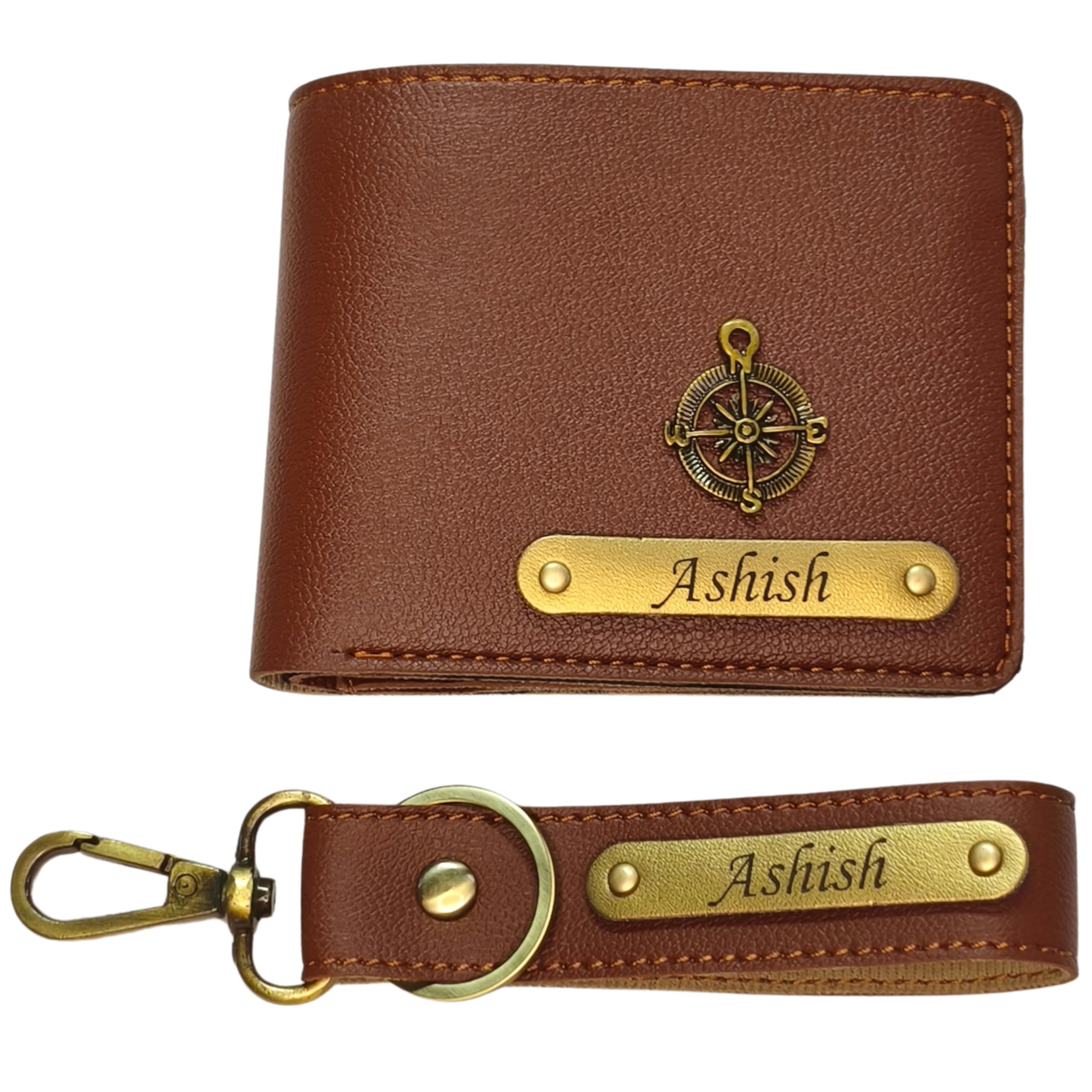 Personalized Name & Charm Premium Faux Leather Wallet & Keychain Giftset for Men | Customized Birthday Anniversary Corporate Gift for Man | Gifts for Men (Light Brown)-image-47