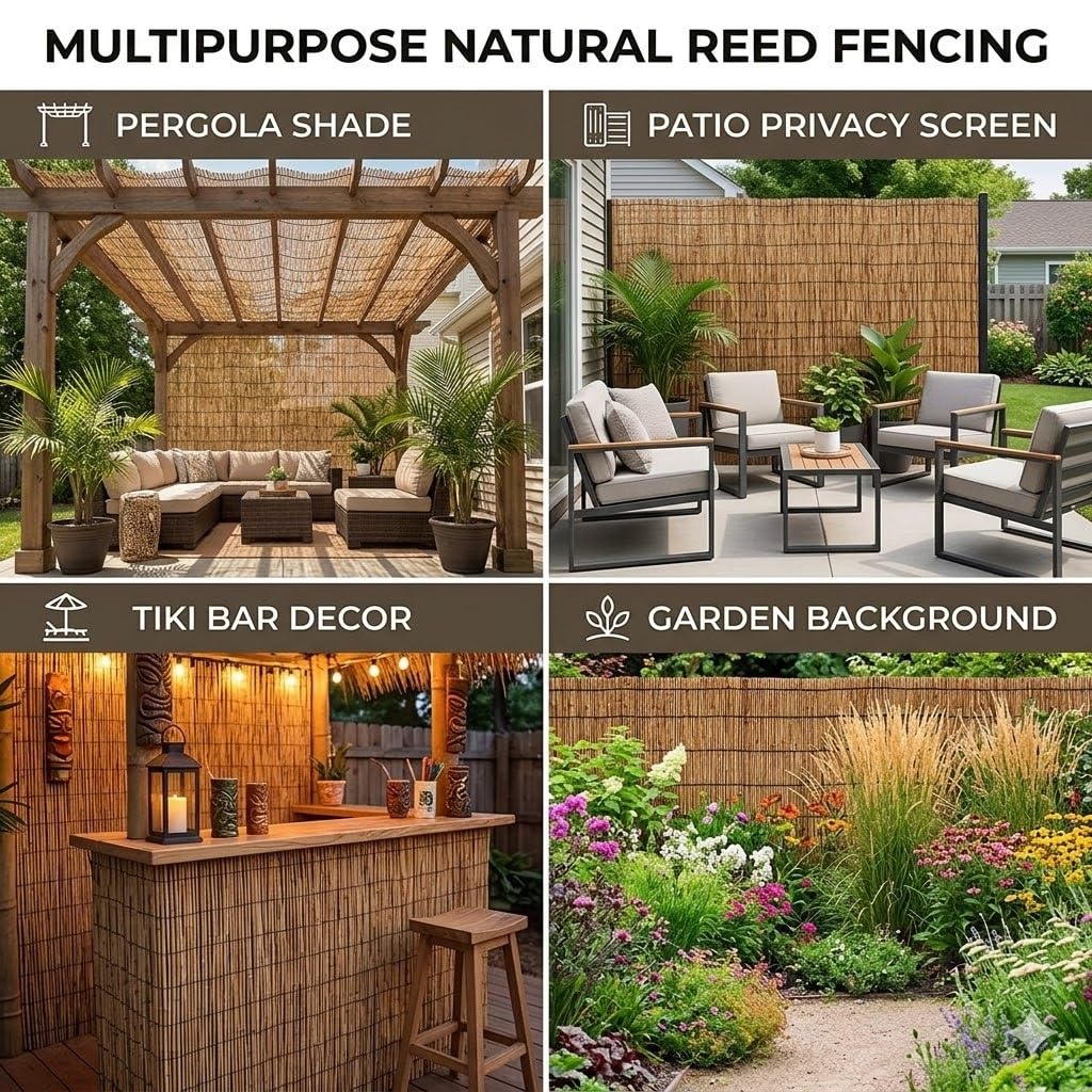 Canisse Roseau Naturel Brise-Vue Balcon, Jardin et Terrasse, Clôture Bambou Panneau Occultant Extérieur, Protection Intimité Résistant aux Intempéries, 1mx5m 1.2mx5m 1.6mx5m(Brun,H80xL600cm)
