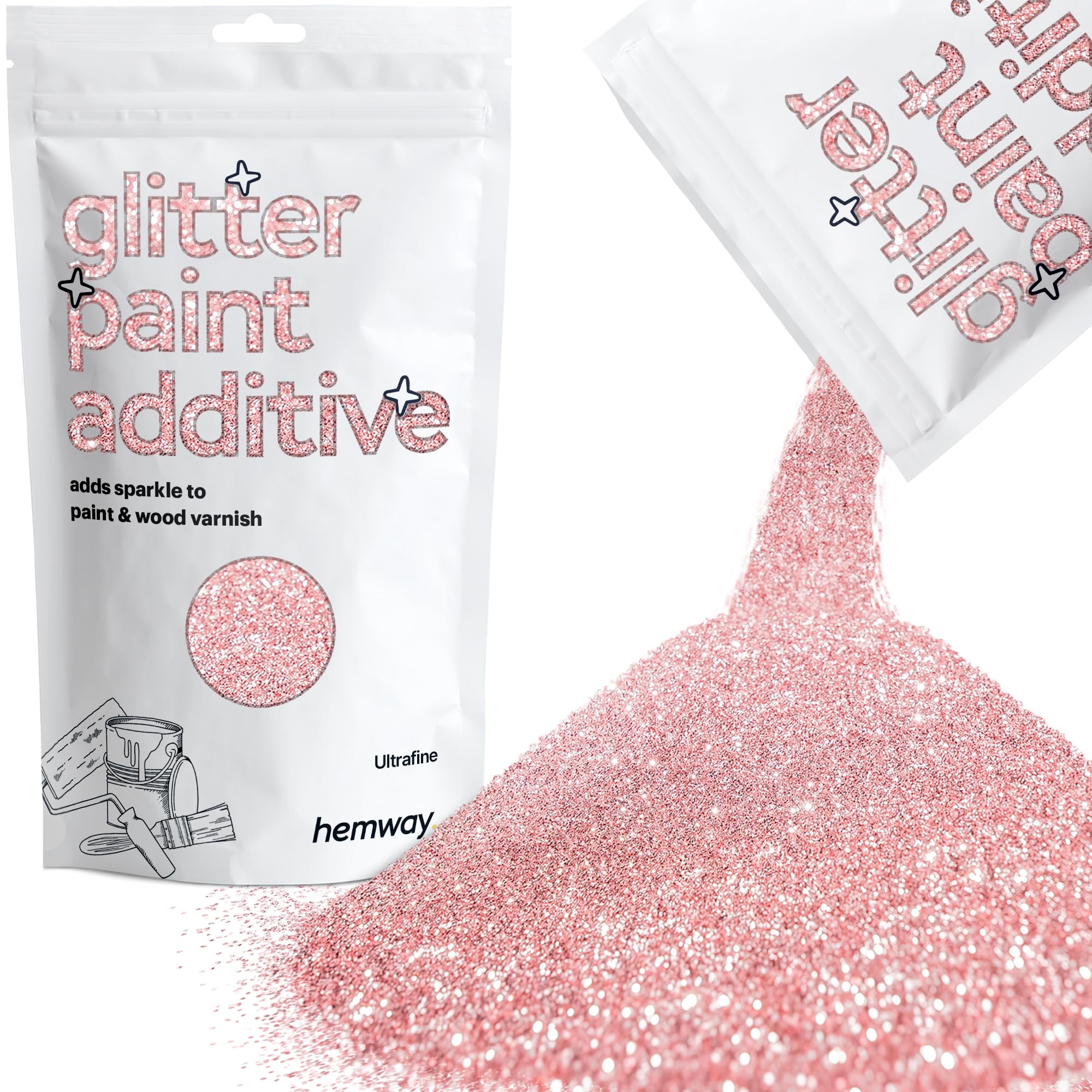 Light Rose Gold Glitter Paint Additive 100g for Adding Sparkle to Paints & Varnish | Paint Walls Sparkly Add to Emulsion, Acrylic or Lacquer Indoor | Hemway