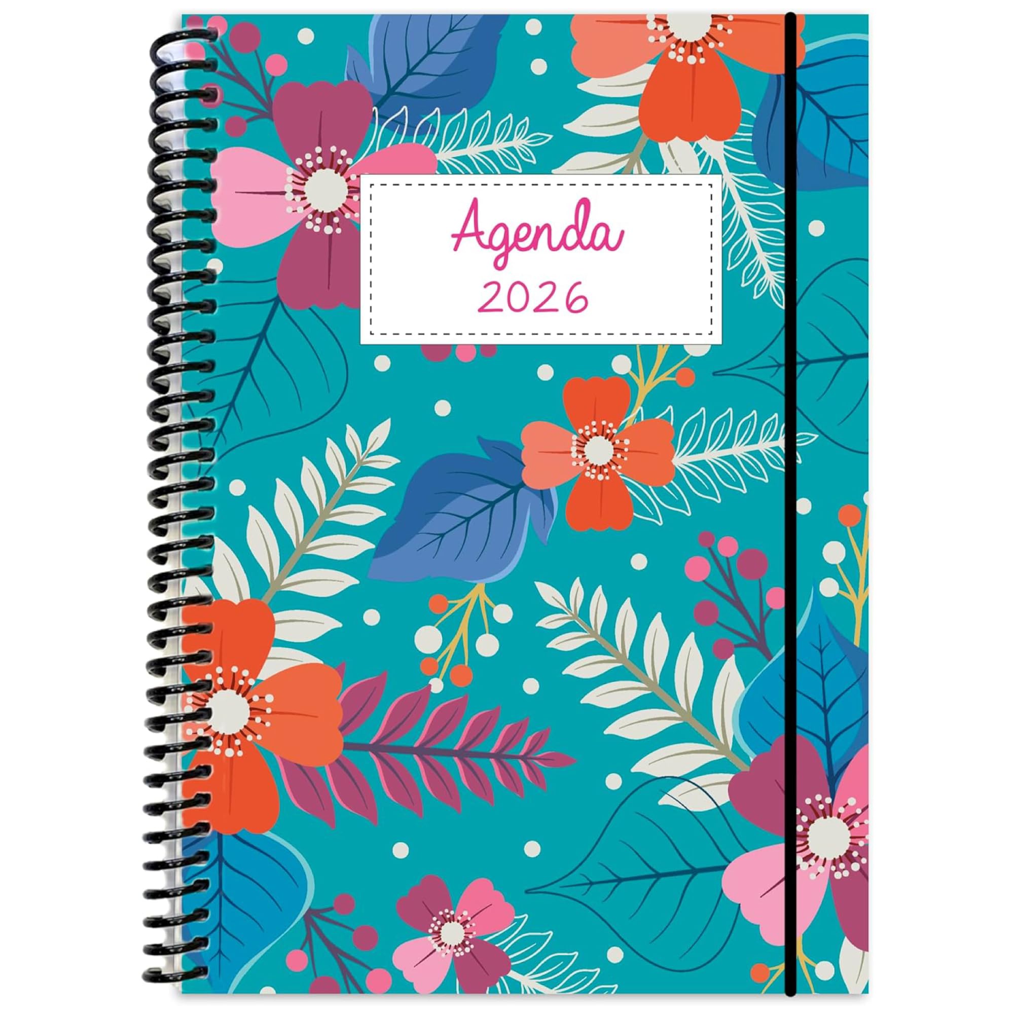 Agenda 2026 Semana Vista A5 Con Espiral Flexible 112 Páginas Enero A Diciembre Papel Premium 80g Tapas Plásticas Reforzadas Diseño Flores Color Azul Diario Planificador Mensual Profesional Ligera