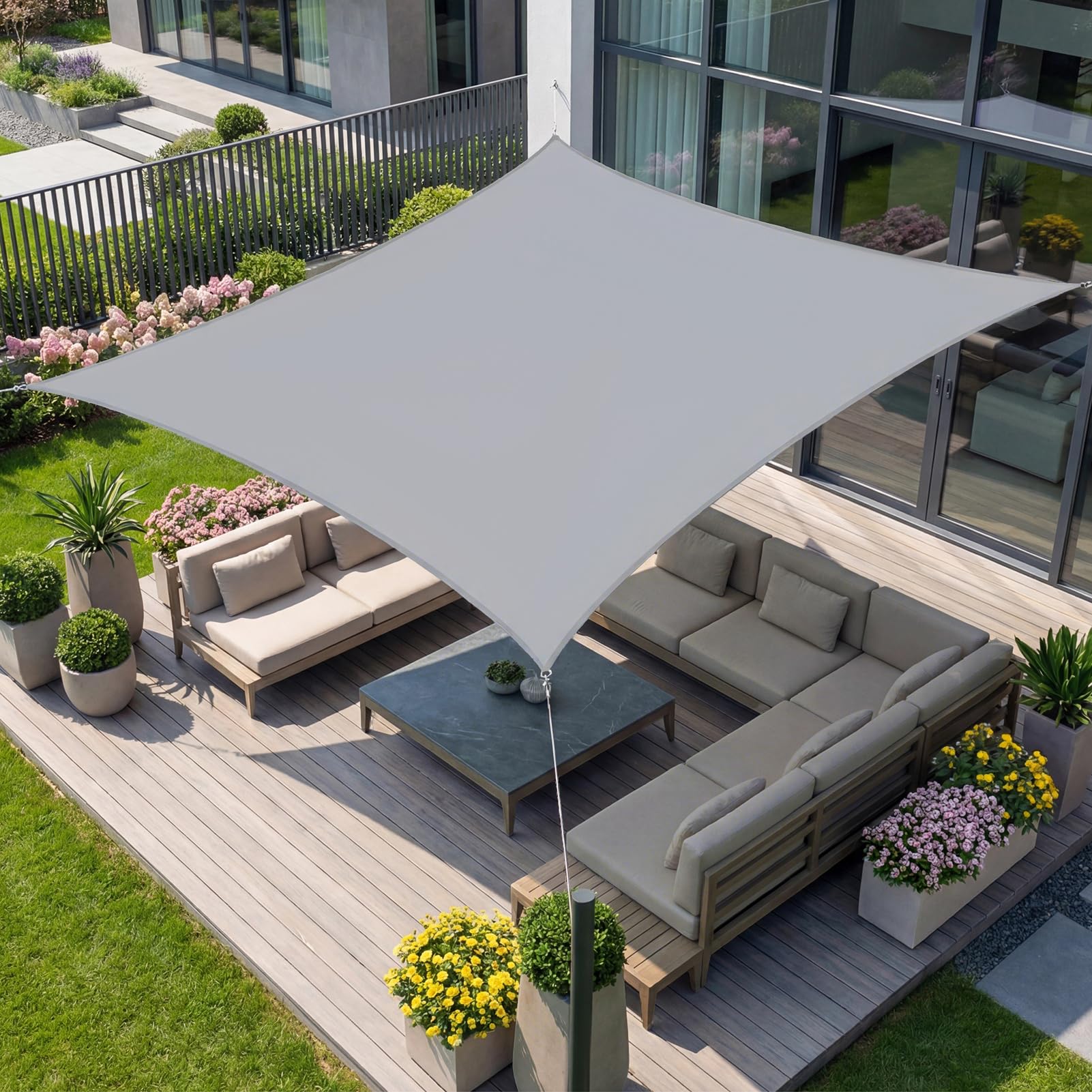 2x4m Sonnensegel Rechteckig, Wasserdicht Sonnenschutz Segeltuch Sunsegel, 95% UV Schutz, Regenschutz, Premium Polyester Sonnensegel für Balkon Terrasse Garten (Hellgrau)