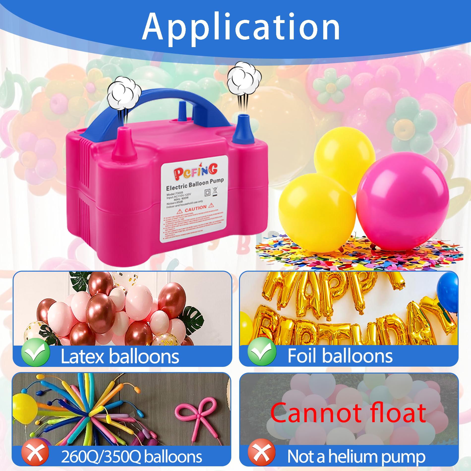 PCFING Electric Air Balloon Pump, Portable Dual Nozzle Electric