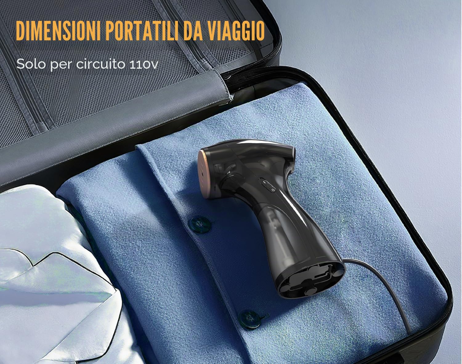 ferro da stiro a vapore da 1600 W, potenza del vapore 25 g/min, spazzola a vapore portatile, piastra a vapore metallica, ferro da stiro a vapore da viaggio con serbatoio d'acqua rimovibile da