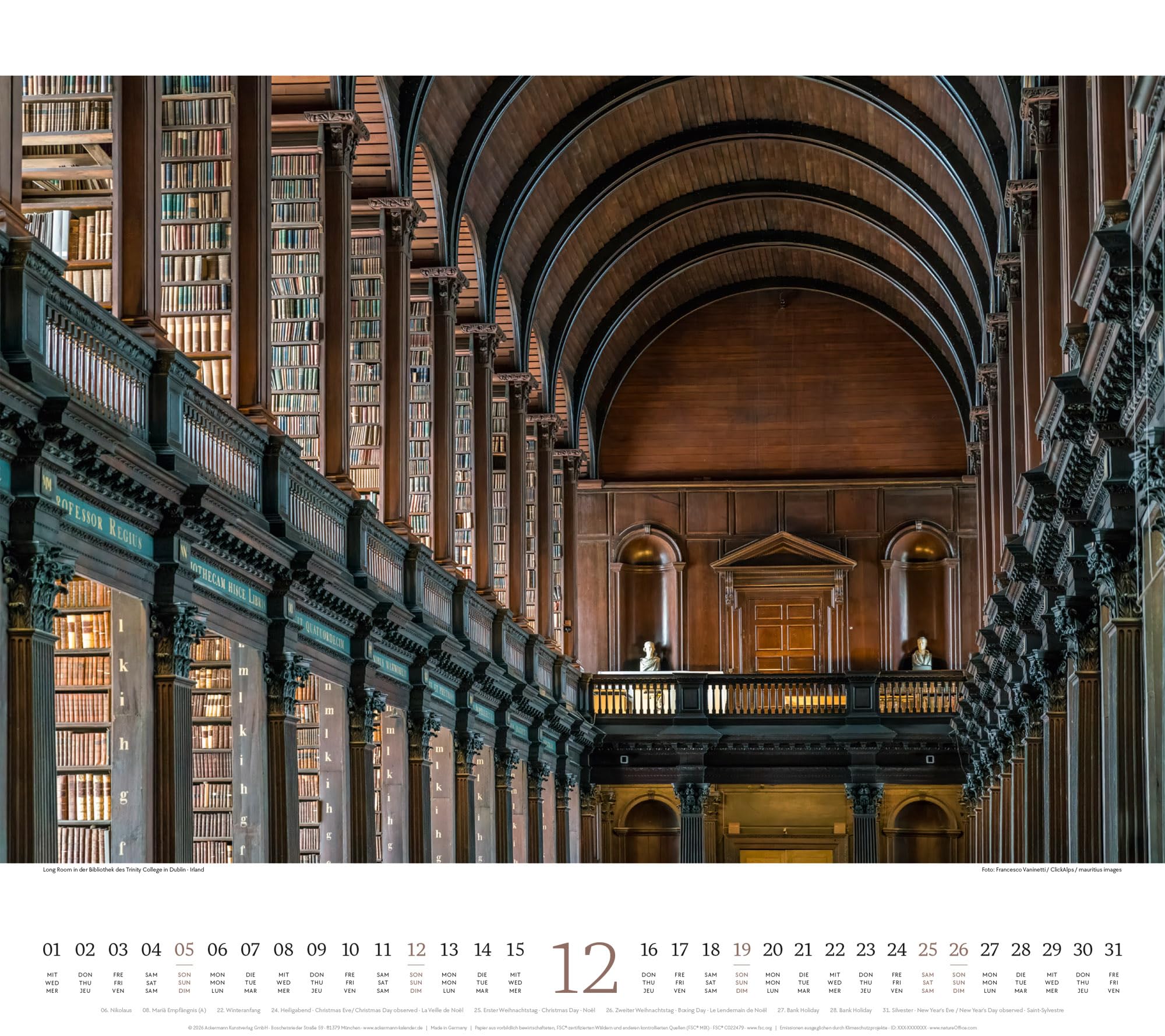 Welt der Bücher Kalender 2027 | Bildgewaltiger Bibliotheken-Kalender im großen Querformat (54x48 cm) | Eindrucksvolle Architektur von Büchereien
