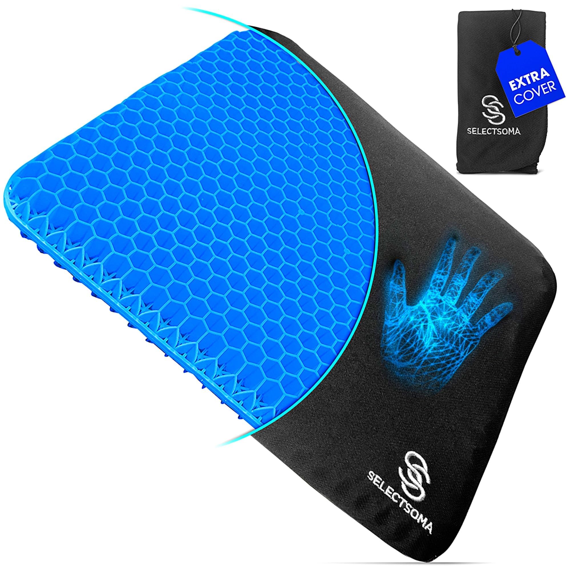 SelectSoma Double-Thick Gel Seat Cushion for Long Sitting Pressure Relief for Back, Sciatica, Coccyx, Tailbone Pain - Cushion for Office Chair, Wheelchair, Car & Truck, Patio Chairs - Egg Seat Pad