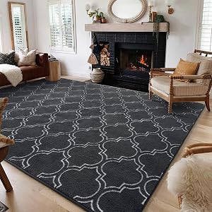 HOMORE Geometric Shag Rug for Bedroom, 5'x7' Rugs for Living Room, Soft Trellis Area Rug for Kids Nursery Dorm, Memory Foam Bedside Rug Indoor Floor Carpet, Gray/White