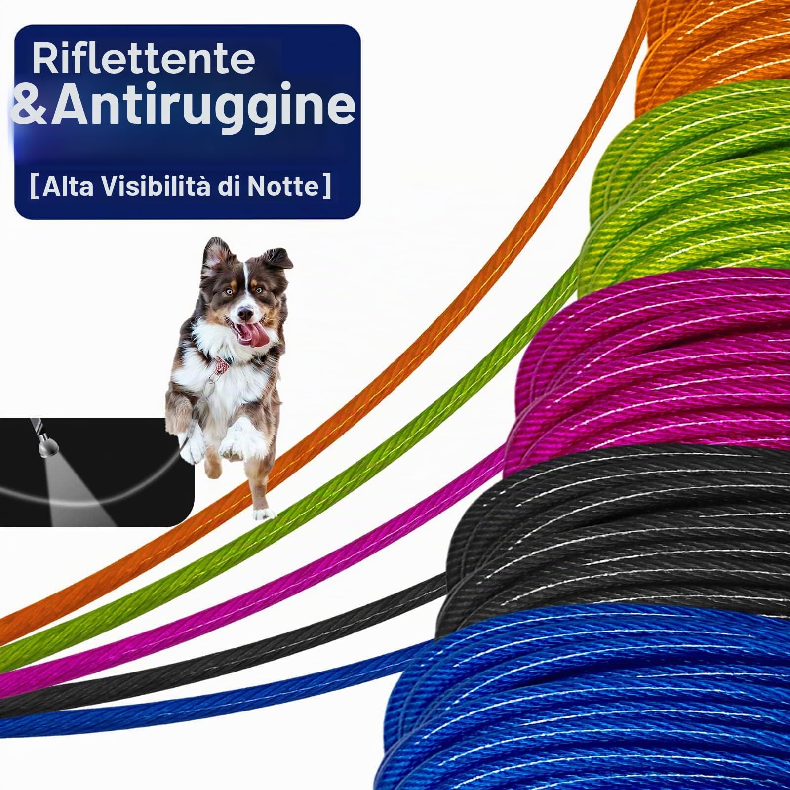 Guinzaglio per cani da giardino, 22,9 m, in filo di acciaio, resistente, per cani fino a 59 kg, all'aperto, campeggio, parco (22,9 m, nero)