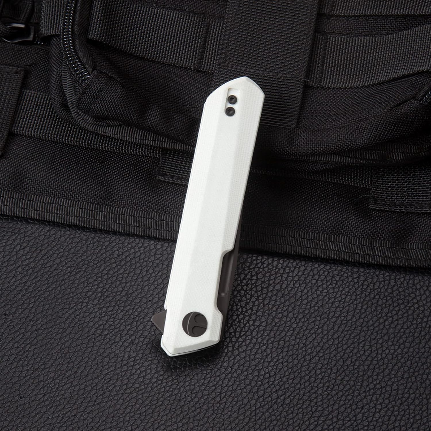 BESTECHMAN Dundee Pocket Folder Folding Knife: 3.35" D2 Steel Grey Titanized Blade, G10 Scales, EDC Reversible Deep Clip, BMK01I (White Handle)