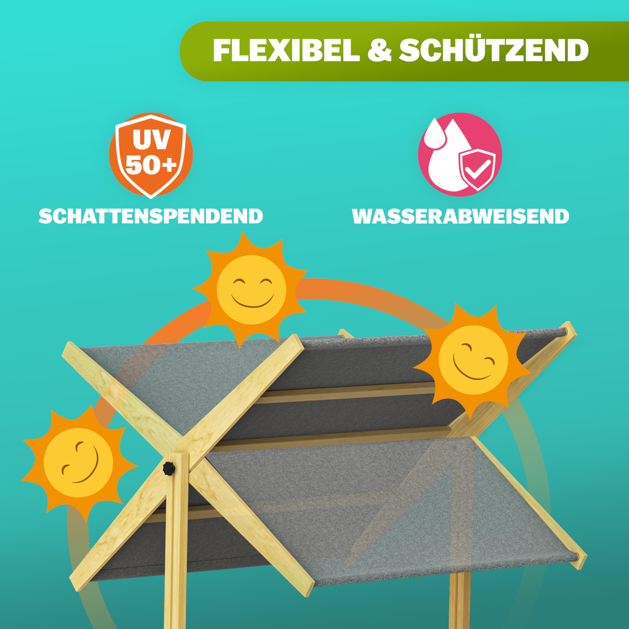 Spielwerk® Sandkasten Samu Sonnendach 120x120cm naturbelassenes Holz Füllstand Skala UV 50 Kantenschutz Bodenvlies Sandspielzeug Kinder Sandbox Sandkiste