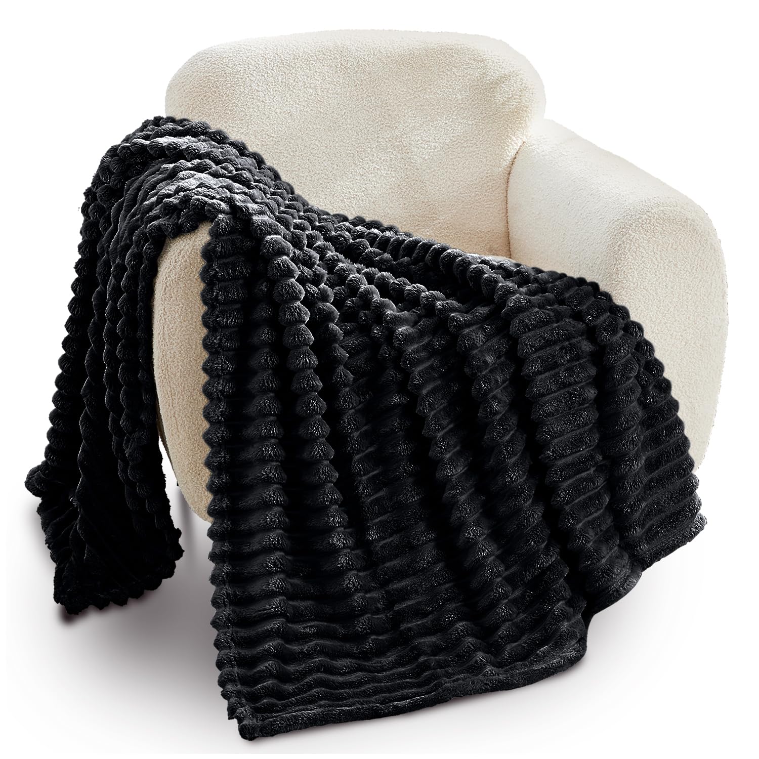 GC GAVNO CAVAILIA Fleece Throw Blanket | Soft Fluffy Throws For Sofas, Bed, Settee, Couch | Extra Warm Large Blanket Throw | Easycare, Anti Allergic | Double 150x200 Cm | Black