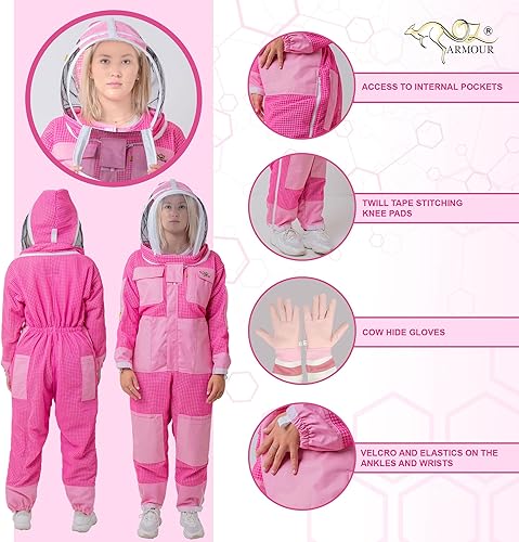 Miniatura 4 de OZ ARMOUR Traje de apicultura para mujer con guantes, traje de protección ventilado de tres capas con malla de aire y con valla y sombrero de ala