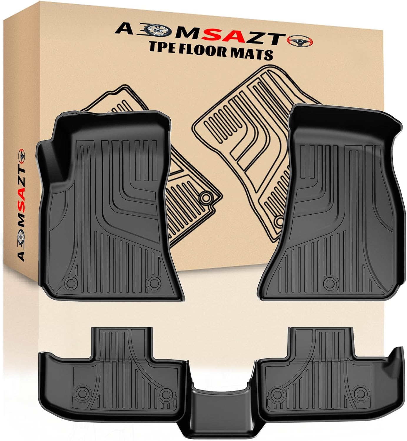 AOMSAZTO Floor Mats Fit for 2015-2023 Dodge Challenger RWD - All Weather Custom TPE Floor Liners Full Set Include 1st and 2nd Row Front & Rear