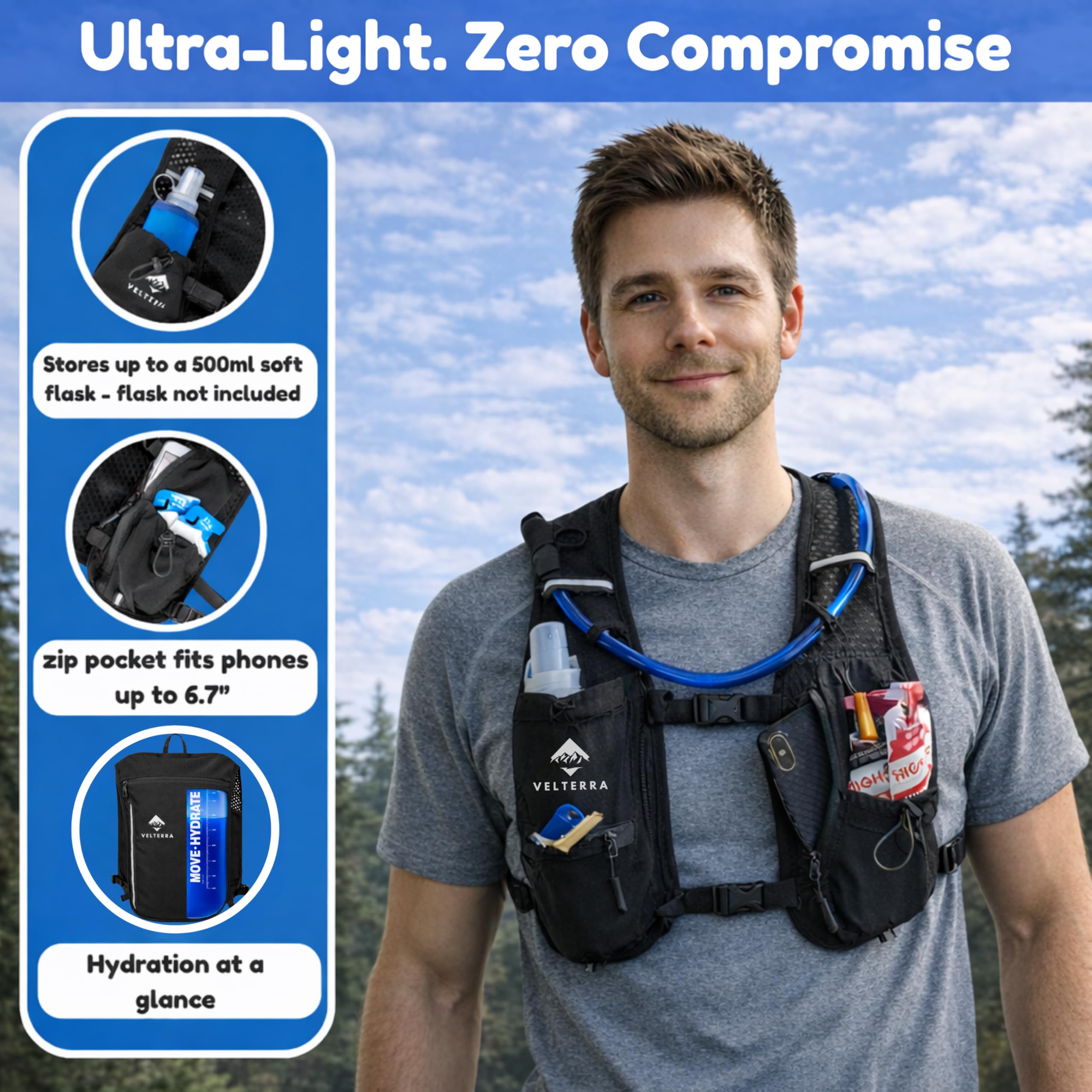 Running Vest with 1.5L Hydration Bladder – Lightweight Hydration Backpack for Men & Women – Visible Water Level Window – Reflective, Adjustable, Trail & Marathon Ready — view 9