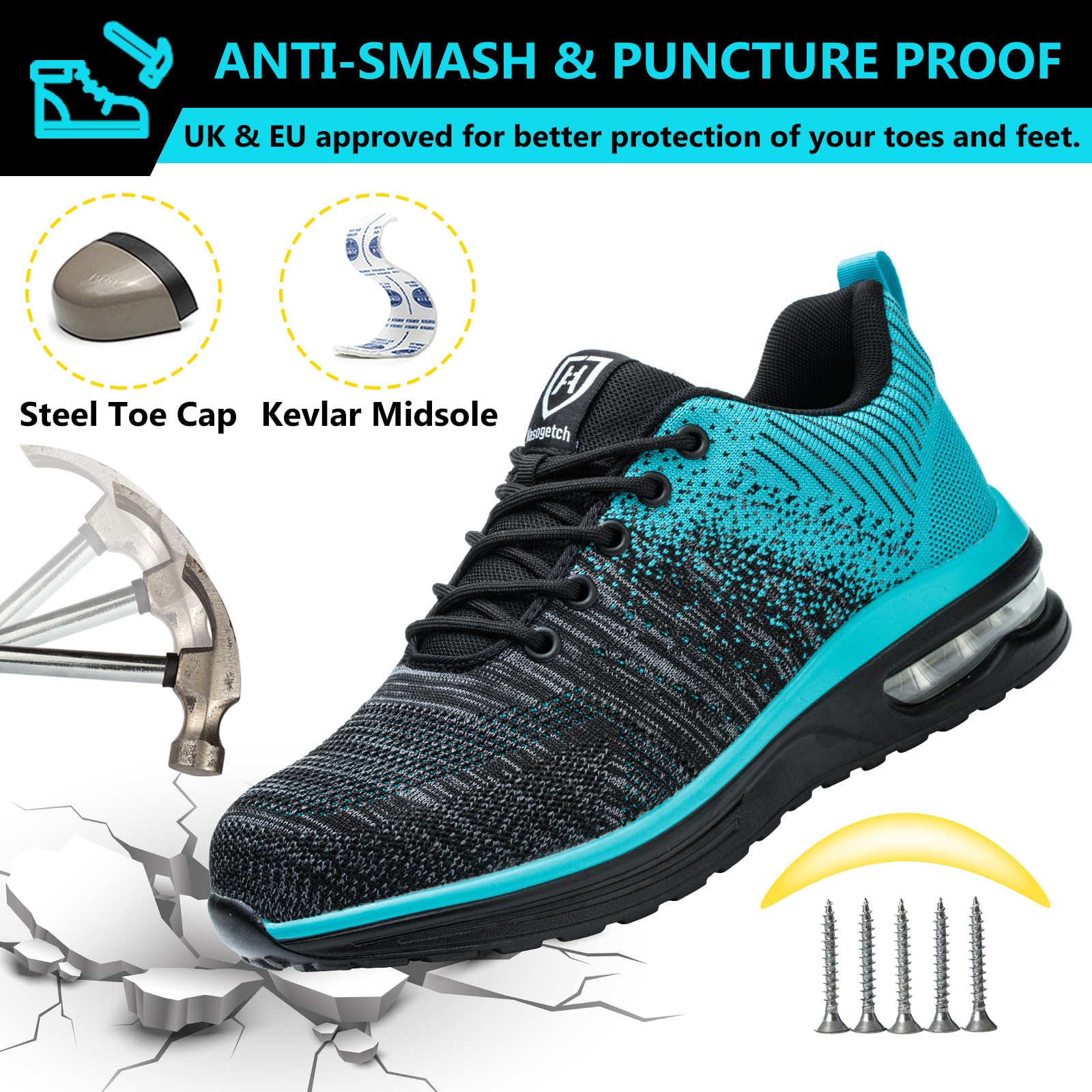 Baofular Scarpe Antinfortunistiche Uomo Donna Leggere Scarpe da Lavoro Comode Scarpe Sicurezza Antiscivolo Traspiranti