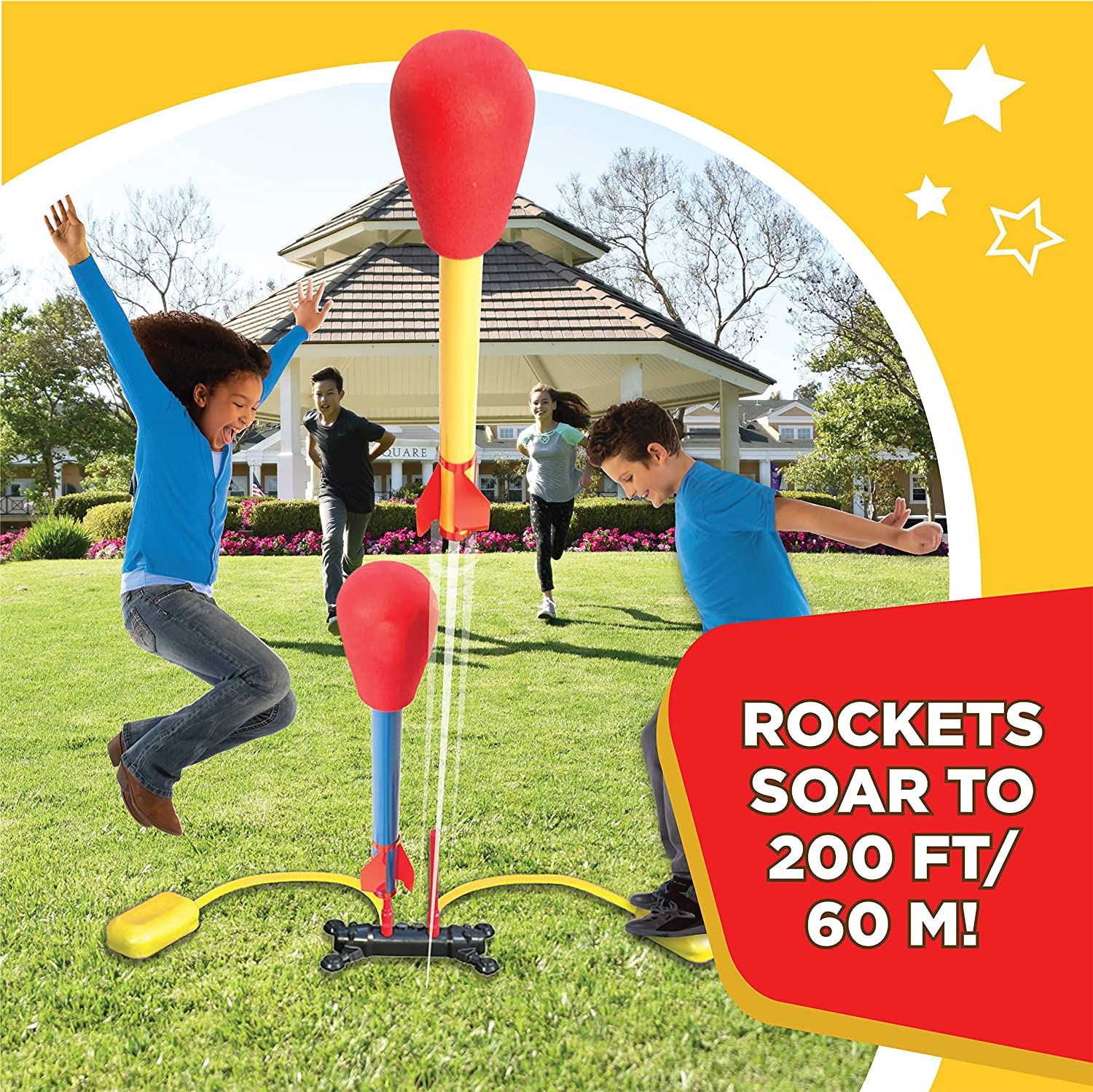 Condition photo showing New/Like New for stomp rocket original dueling rocket launcher for kids - soars 200 feet - 8 rockets and multi-player adjustable launcher stand - fun outdoor toy and gift - boys or girls age 5+ years old