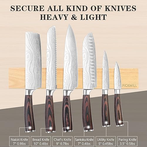 Miniatura 3 de Soporte magnético para cuchillos de pared, tira magnética para cuchillos de 16 pulgadas, potente soporte magnético de madera para cuchillos de